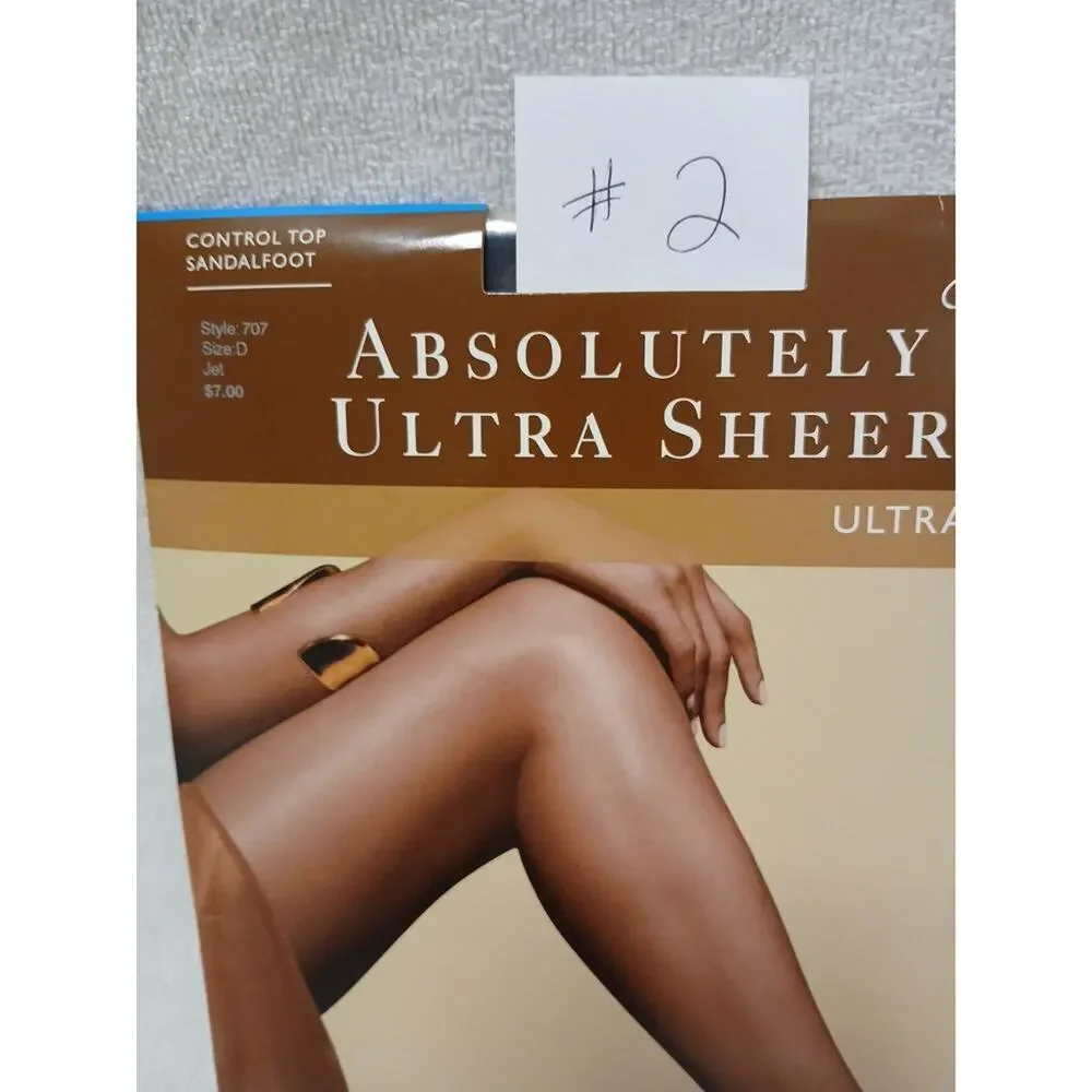 Vintage New Hanes Control Top Sandalfoot Ultra Sheer Pantyhose JET Sz D No Lines